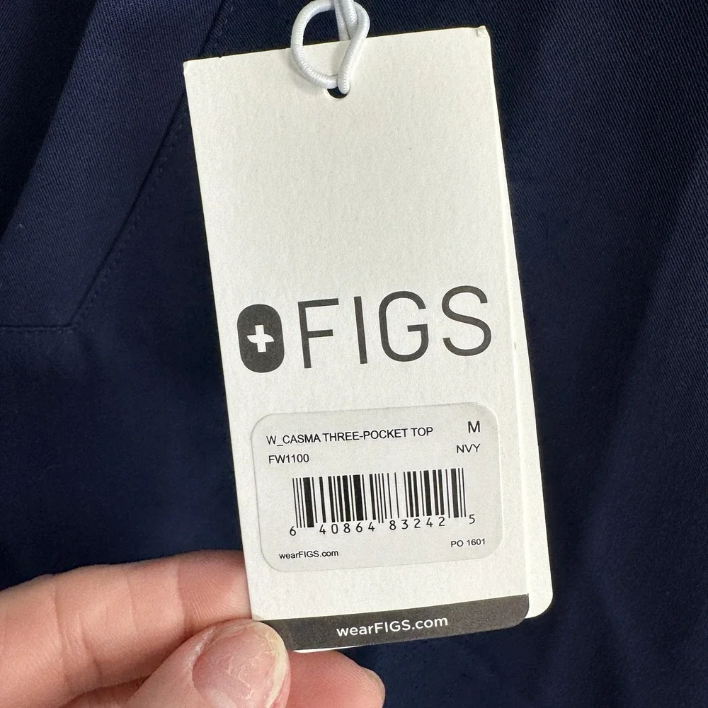 FIGS Casma Three-Pocket Scrub Top Women's M Navy Blue Stretch Medical NWT